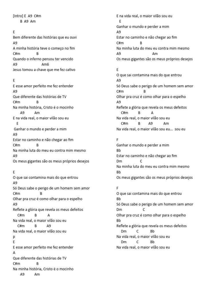 O Maior Vilão Sou Eu - Letra e Cifras | PDF | Amor