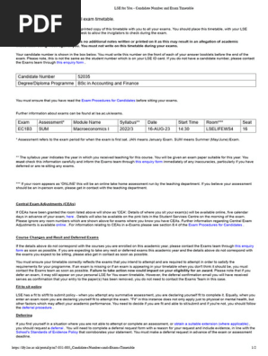 LSE for You - Candidate Number and Exam Timetable