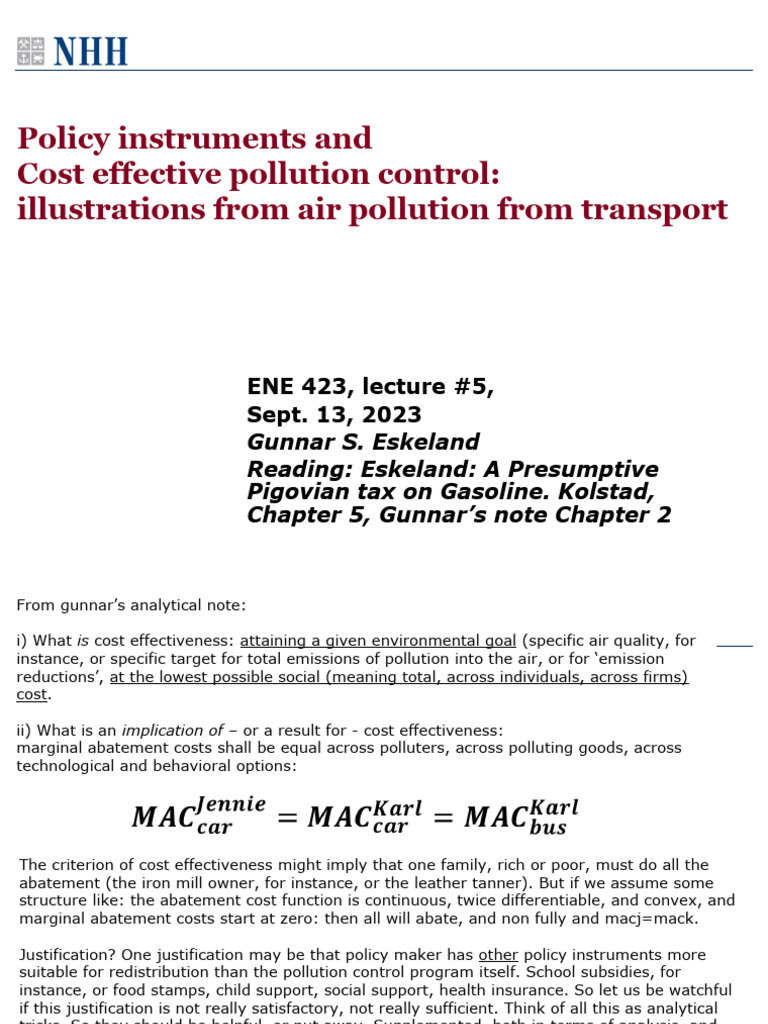 5 Policy Instruments and Cost Effective Pollution Control Illustrations