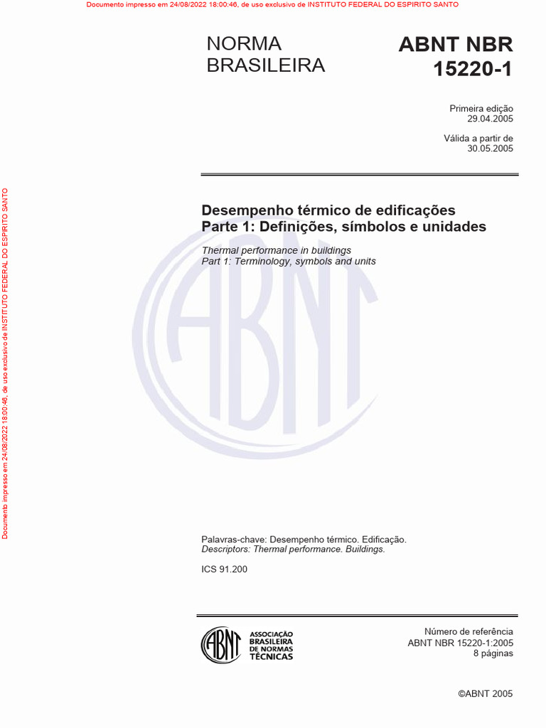 NBR 15220 1 2005 PDF Radiação eletromagnética Calor