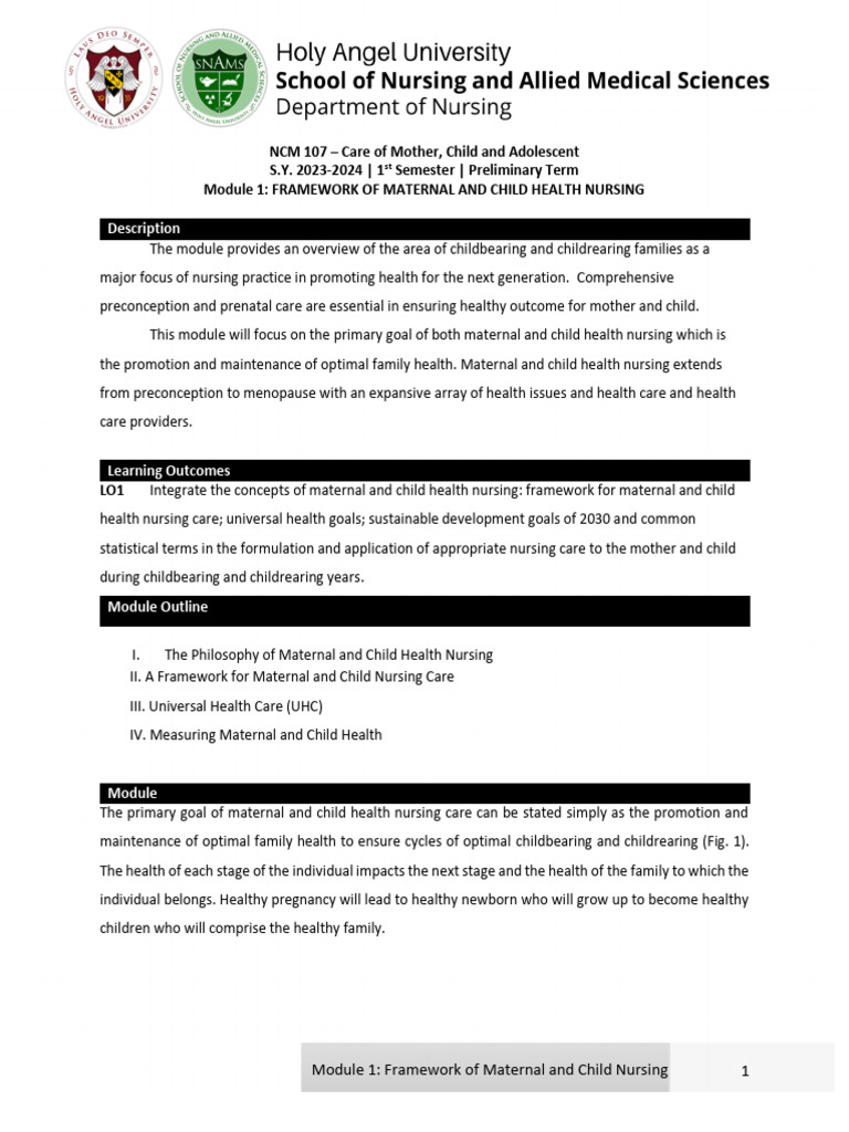 Framework for Maternal and Child Nursing | PDF | Childbirth | Pregnancy