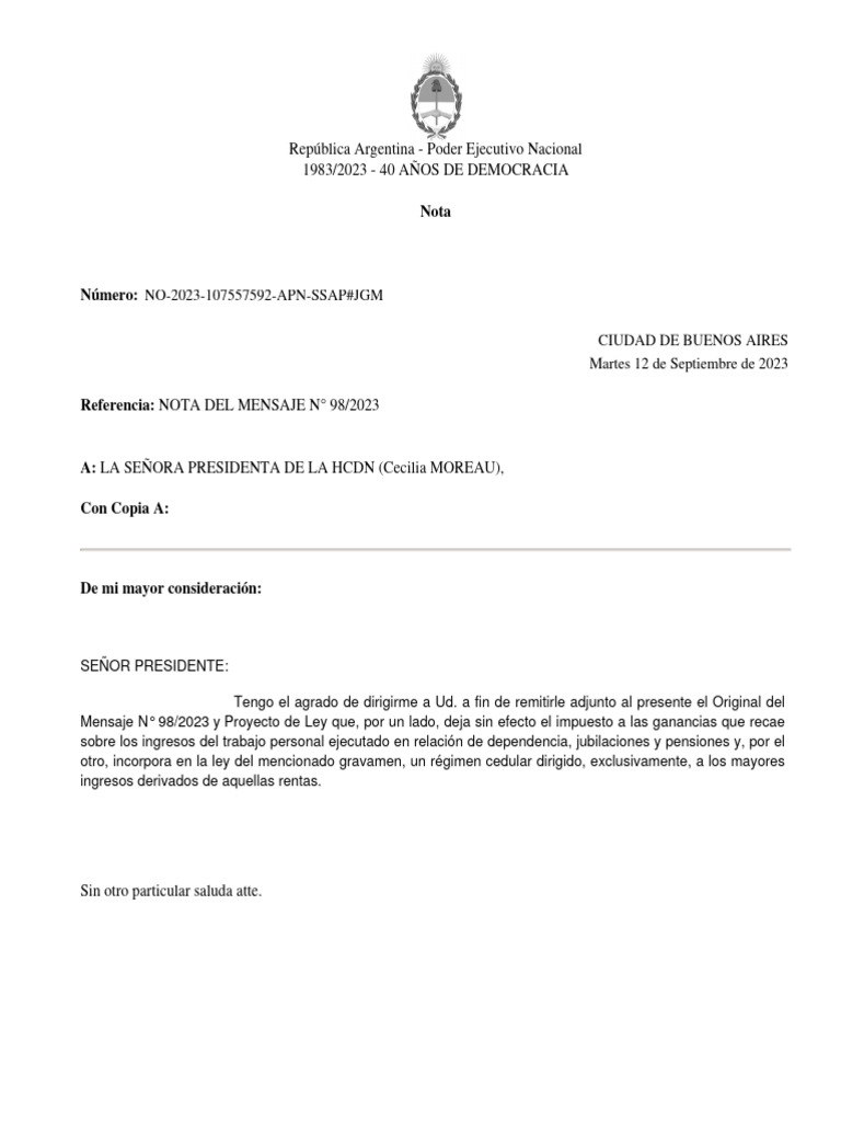 Proyecto de Ley sobre Impuesto a las Ganancias | PDF | Impuesto sobre ...