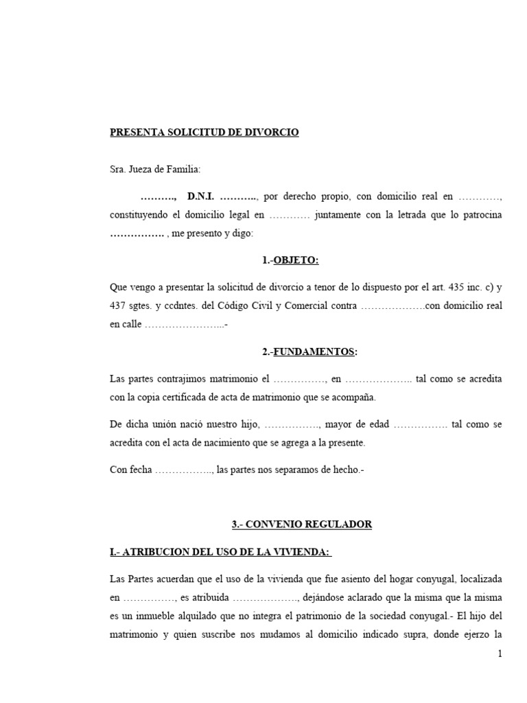 Modelo Demanda Divorcio | PDF | Divorcio | Instituciones sociales