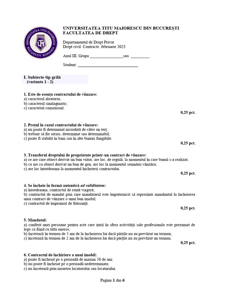 Subiecte Varianta 1 - 2 V.fin | PDF