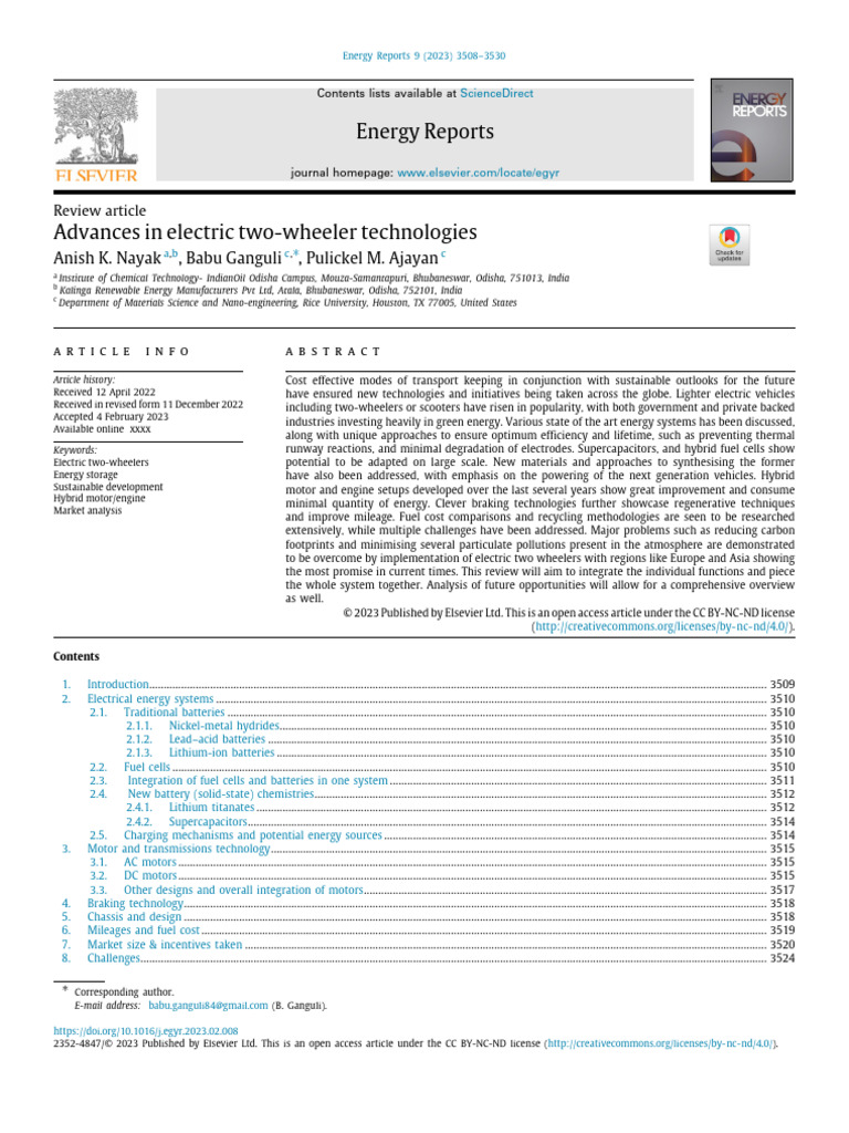 Advances in Electric Scooter Technologies | PDF | Lithium Ion Battery ...