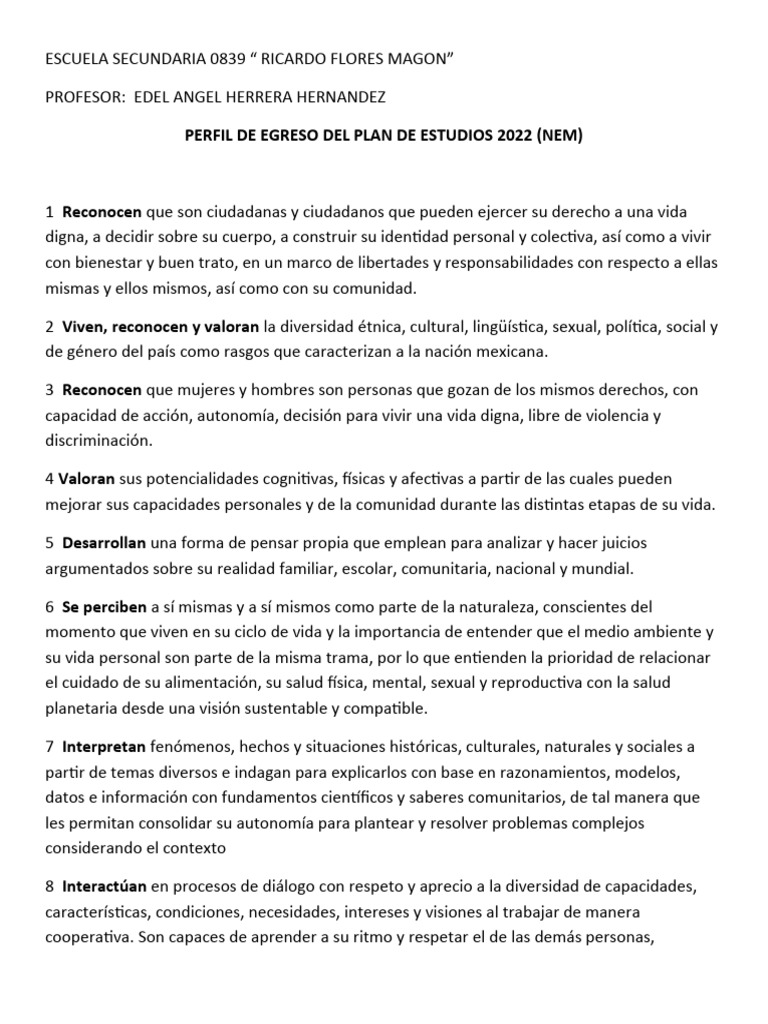 Perfil de Egreso 2022 | PDF | Pensamiento | Aprendizaje