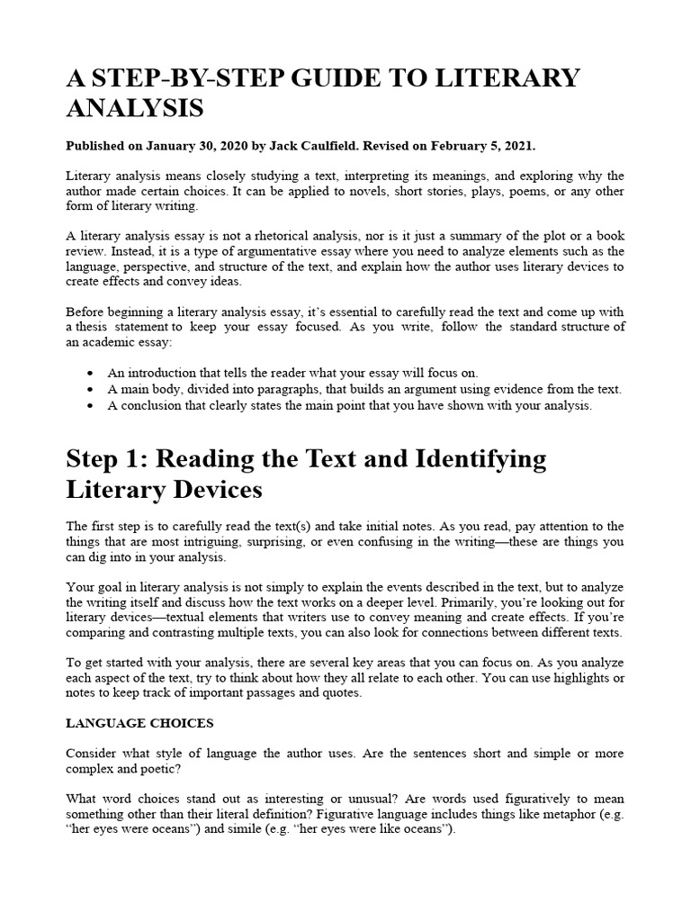 A Step-by-Step Guide To Literary Analysis | PDF | Narration | Essays