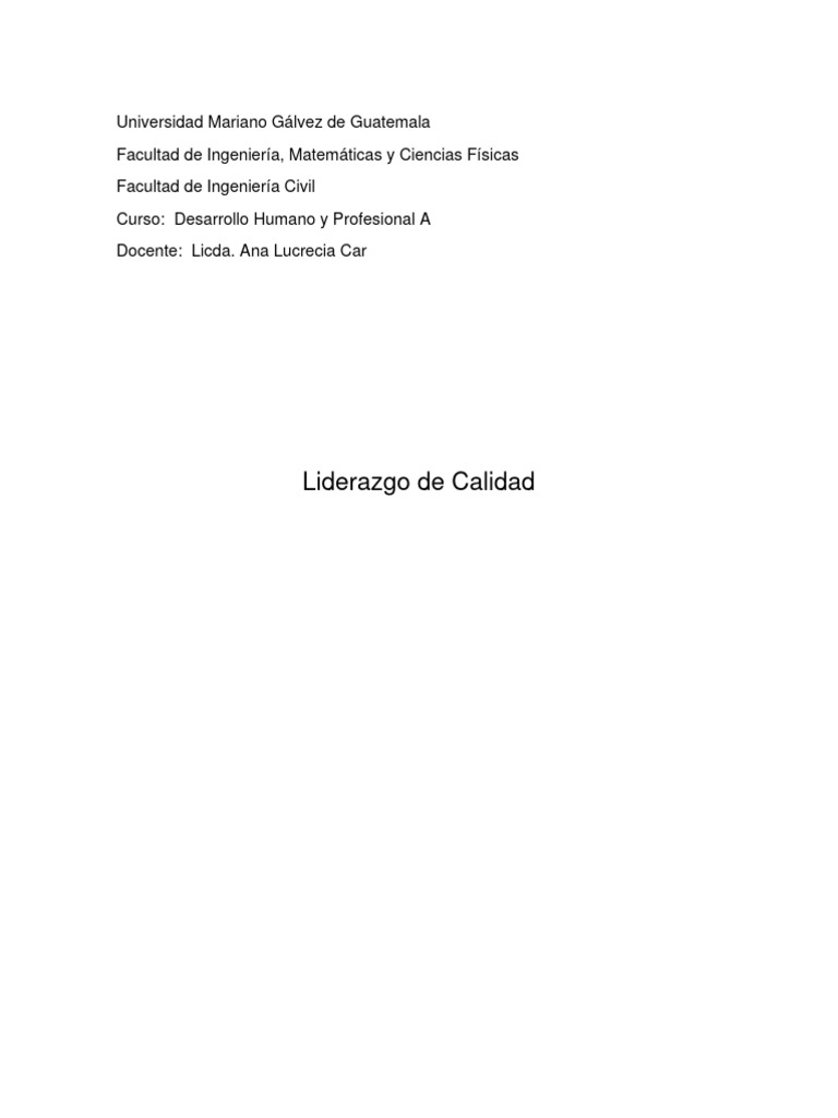 Liderazgo de Calidad y Desarrollo Personal | PDF | Liderazgo | Ernest ...