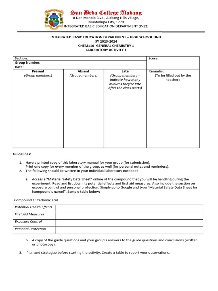 Laboratory Manual Activity 1 Separation Techniques | PDF | Filtration ...