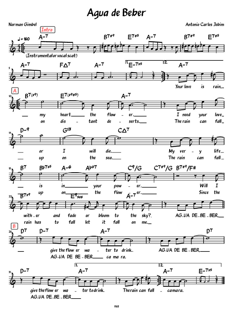 Agua de Beber Water To Drink Lead Sheet and Lyrics PDF