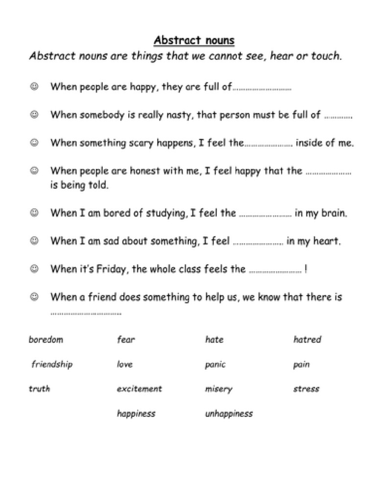 Abstract Nouns Practice PDF