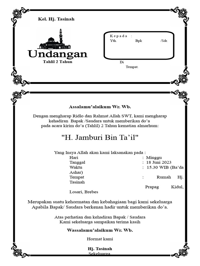 Undangan Tahlil 40 Hari | PDF