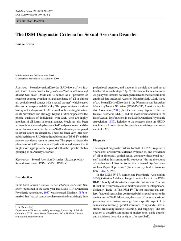 Sexual Aversion Disorder | PDF | Diagnostic And Statistical Manual Of Mental Disorders | Phobia