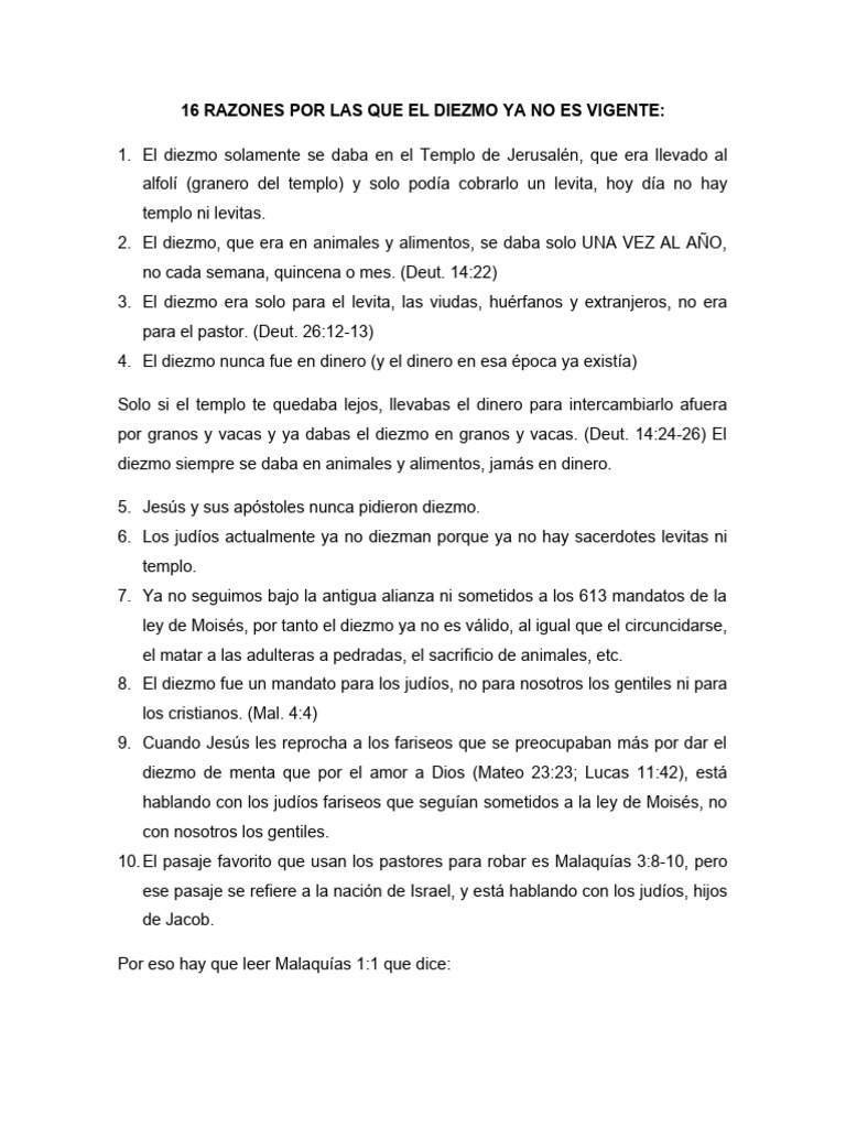 16 Razones Por Las Que El Diezmo Ya No Es Vigente | PDF | Diezmo | Jesús