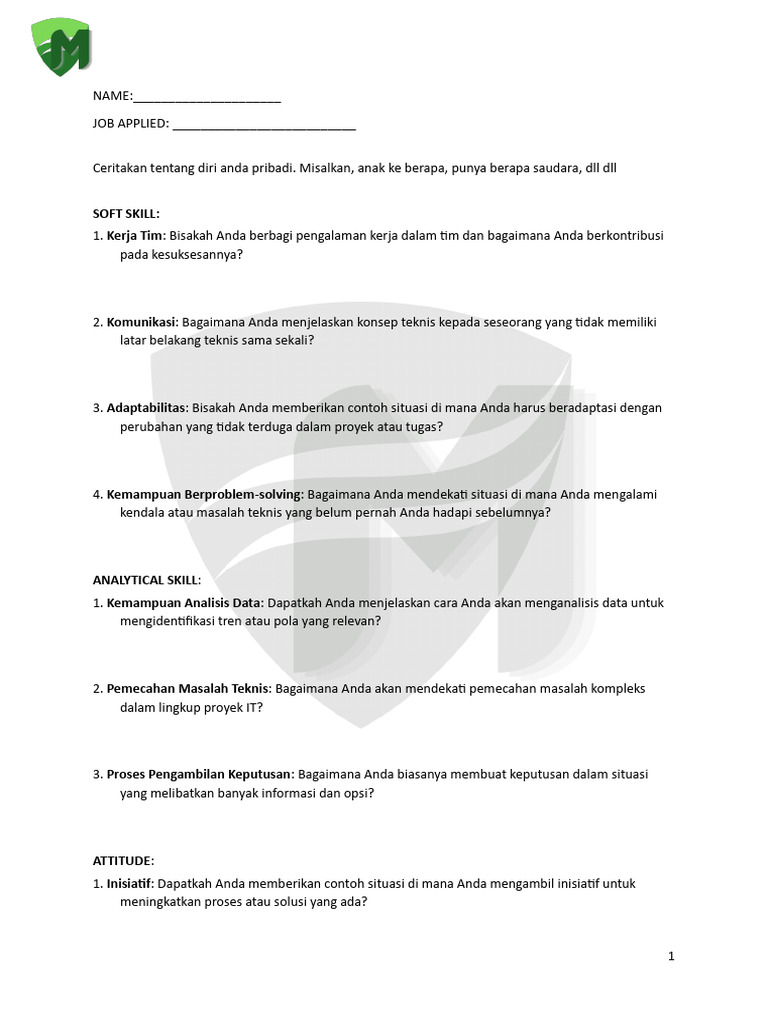 Contoh Pertanyaan Interview Karyawan | PDF