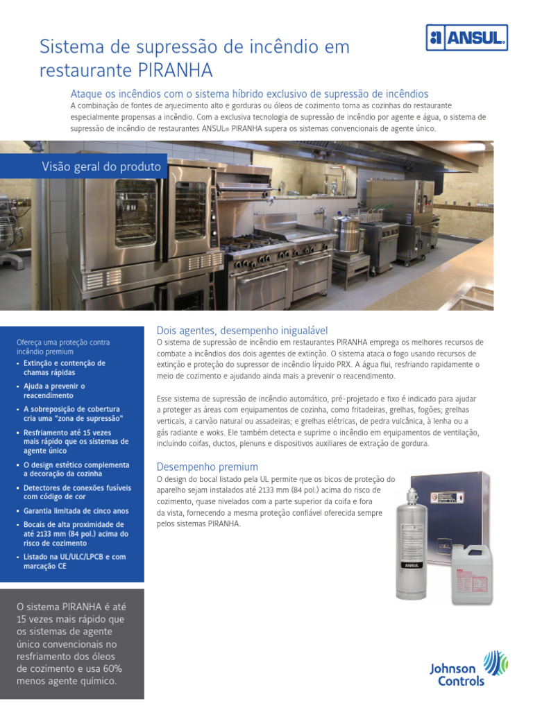 Sistema de Supressão de Incêndio em Restaurante PIRANHA | PDF