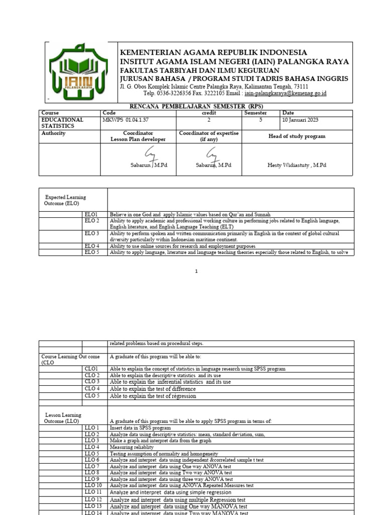RPS 2 Revisi Statistics in Language Learning | PDF | Student's T Test ...