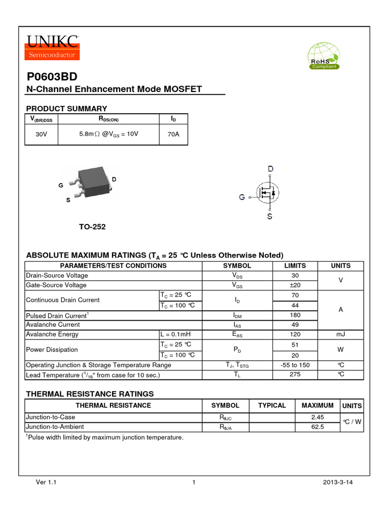 P0603BD | PDF | Field Effect Transistor | Mosfet
