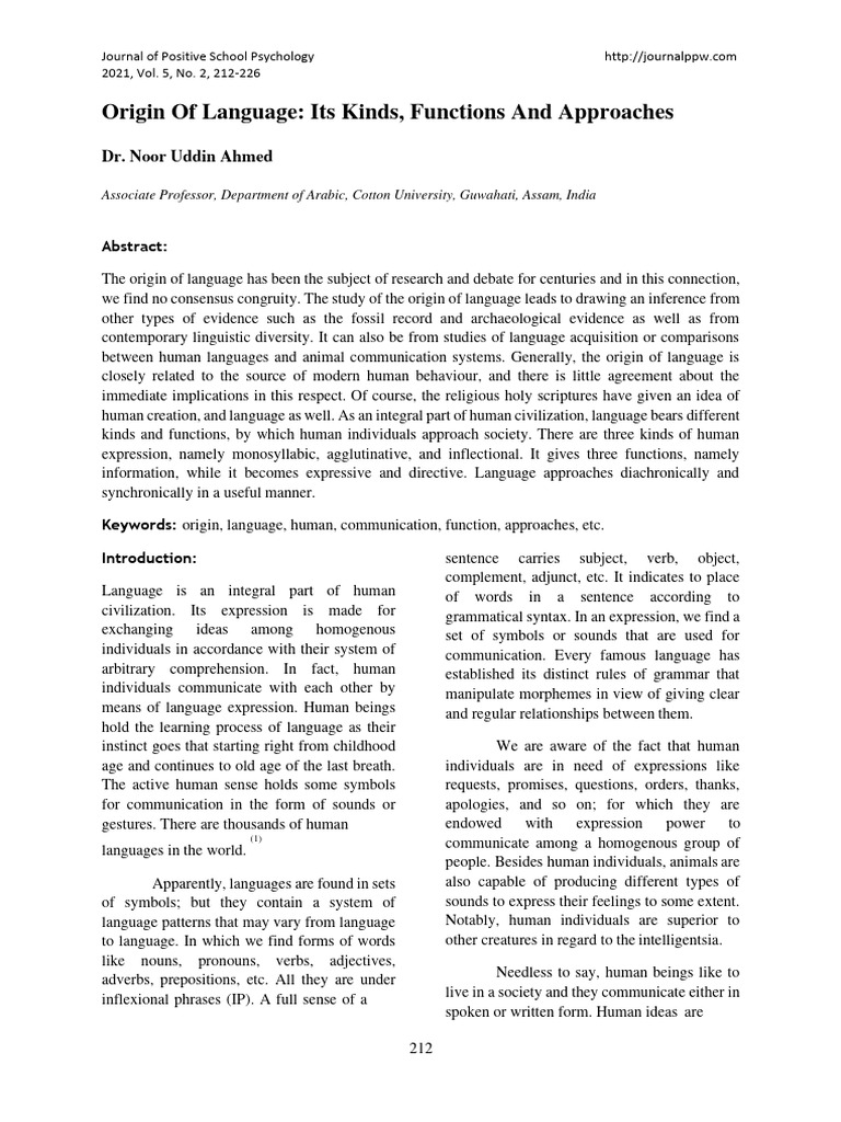 Origin of Language Its Kinds, Functions and Approaches Dr. Noor Uddin