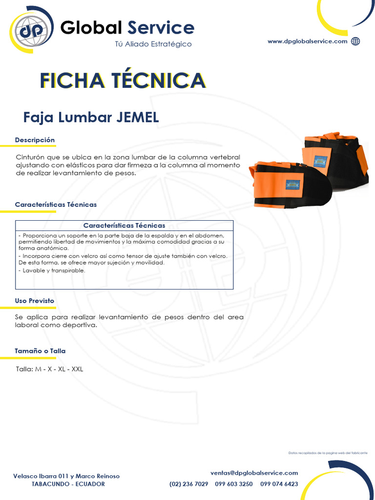 Ficha Faja Lumbar Jemel | PDF