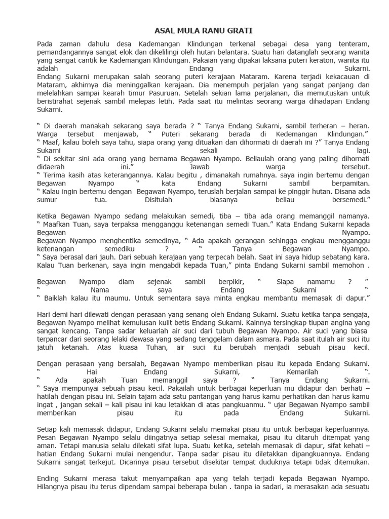 Legenda Danau Ranu Grati dan Baru Klinting | PDF