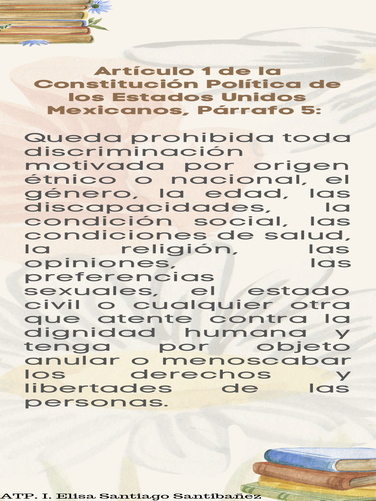 Artículo 1 de La Constitución Política de Los Estados Unidos Mexicanos