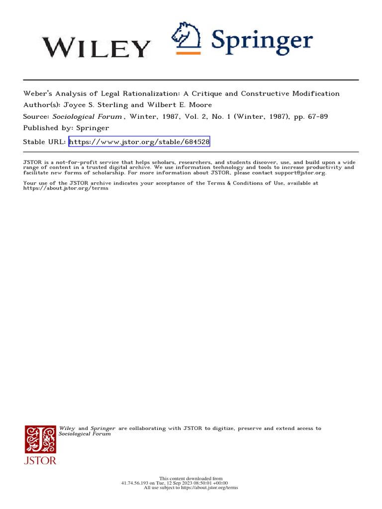 Sterling WebersAnalysisLegal 1987 | PDF | Max Weber | Rationality