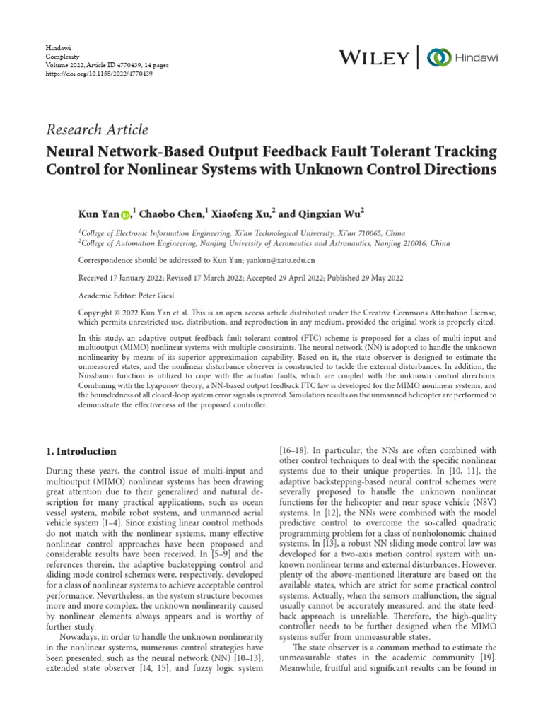 Research Article PDF Control Theory Feedback