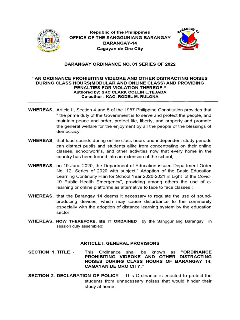 2021 Ordinance On Loud Music PDF Justice Crime & Violence