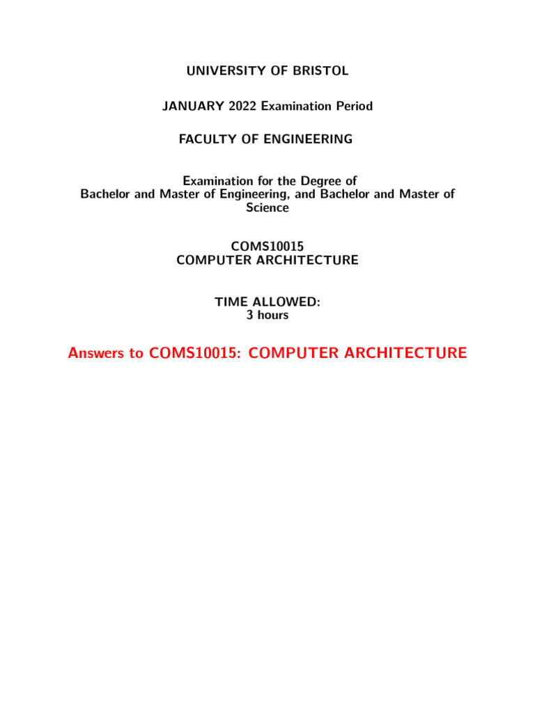COMS10015 Computer Architecture Exam | PDF | Computing | Computer Hardware