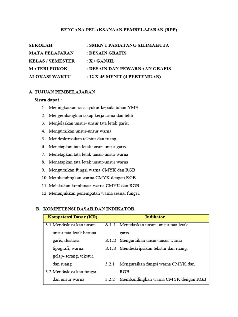 RPP Desain Grafis Kelas X | PDF