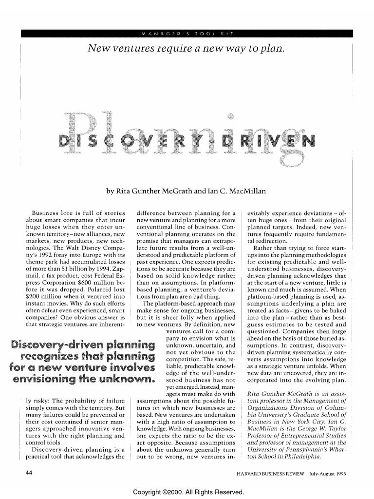 Harvard Business Review DiscoveryDriven Planning Gunther