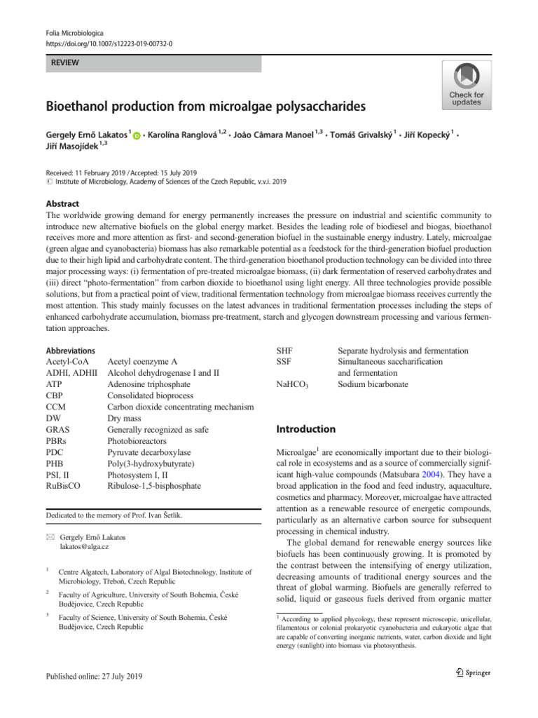 Review - Bioethanol Production From Microalgae Polysaccharides | PDF ...