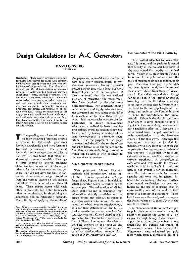Design Calculations For AC Generators PDF Inductor Quantity