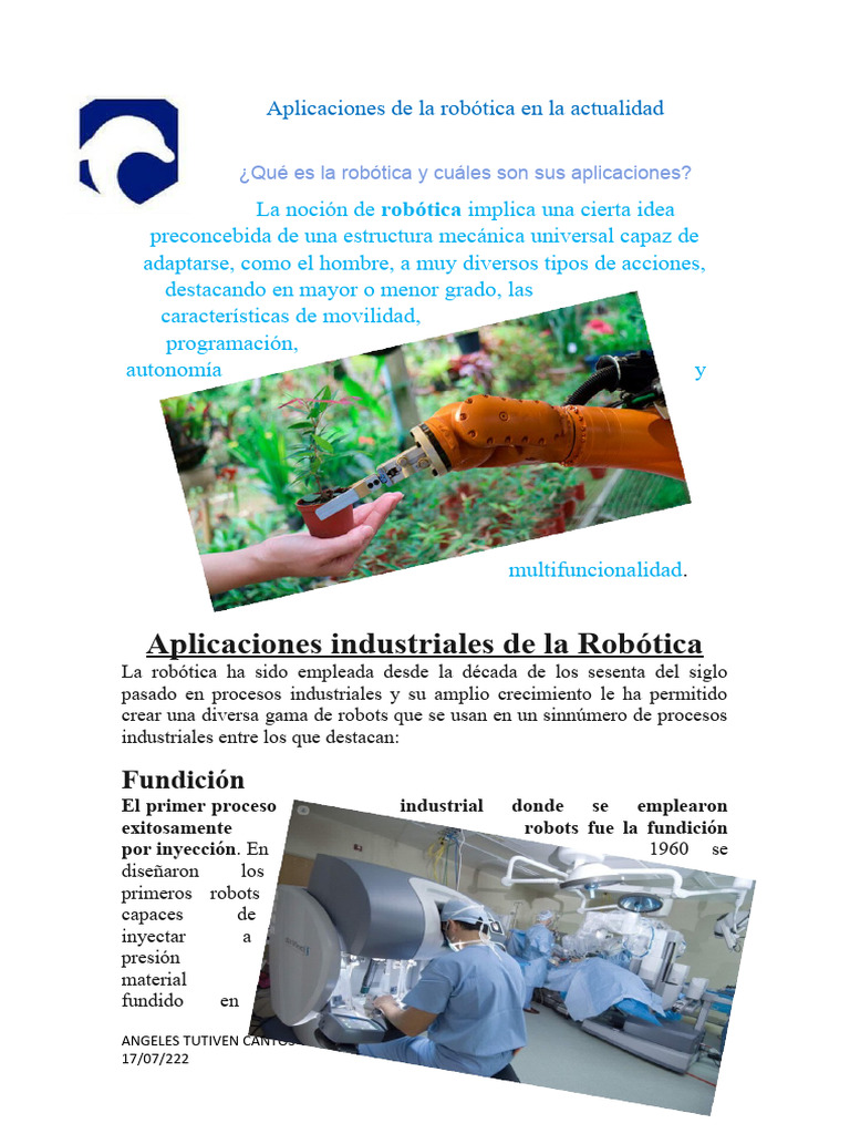 Aplicaciones de La Robótica en La Actualidad | PDF | Robot | Robótica