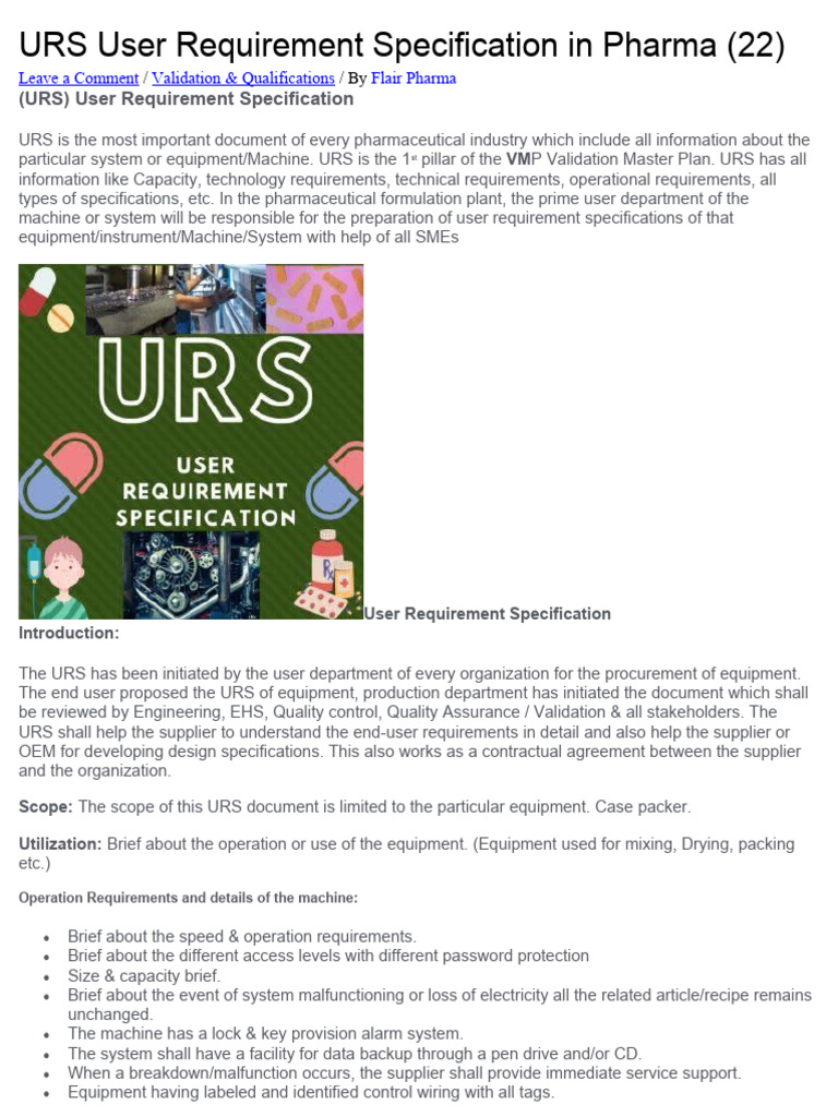 User Requirement Specification in Pharma | PDF | Programmable Logic ...