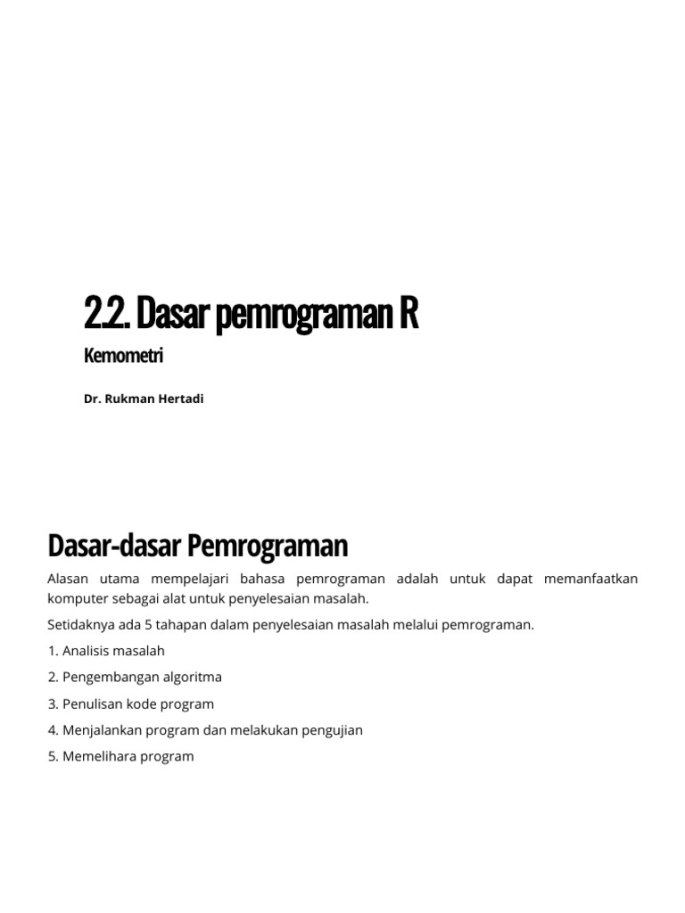 22 Dasar Pemrograman R | PDF | Metode & Bahan Ajar