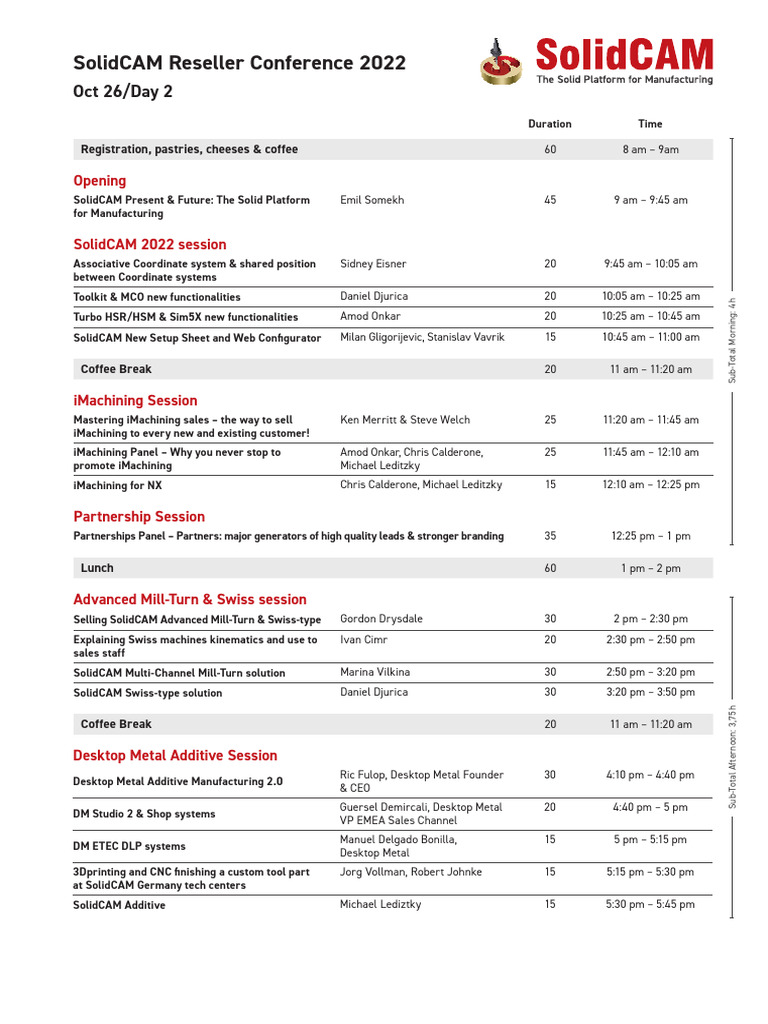 SolidCAM Reseller-Conference Agenda 100 | PDF | Software | Computing