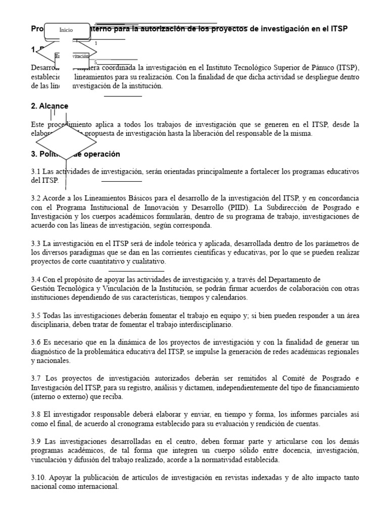 Procedimiento Interno Del ITSP para Autorizar Proyectos | PDF | Science ...