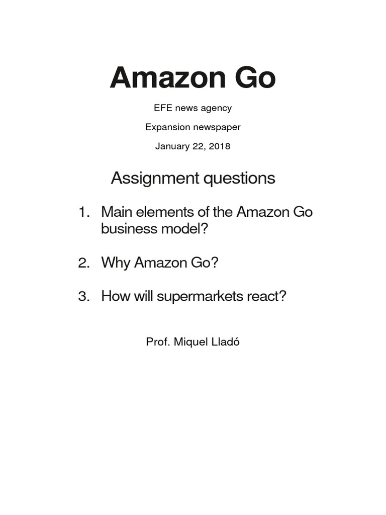 Amazon Go EFE Article Assignment Questions PDF