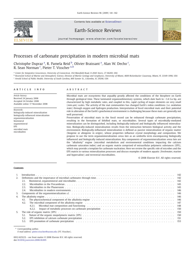 2009 Dupraz Microbial Mat ES Review 2009 PDF Redox Chemistry