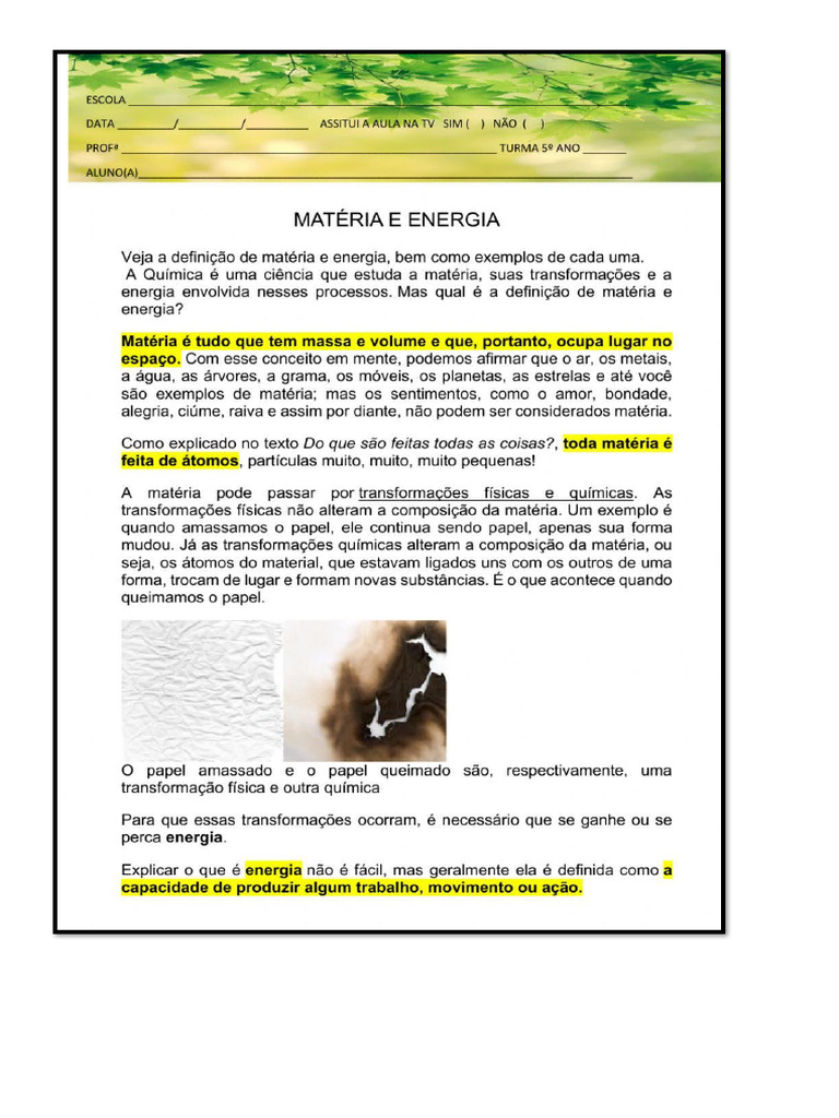 Matéria e Energia 4 Ano | PDF
