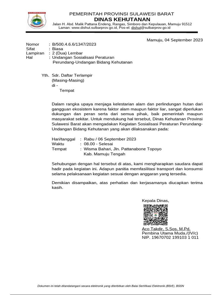 Undangan Peserta Sosialisasi Mateng | PDF