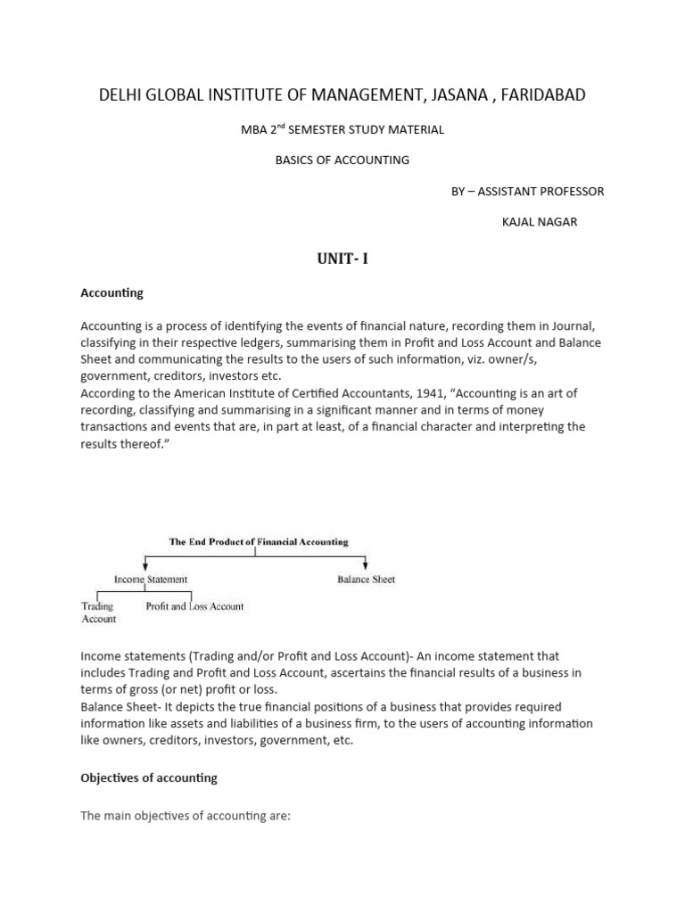 Basics of Accounting Notes MBA 2nd Sem | PDF | Debits And Credits ...