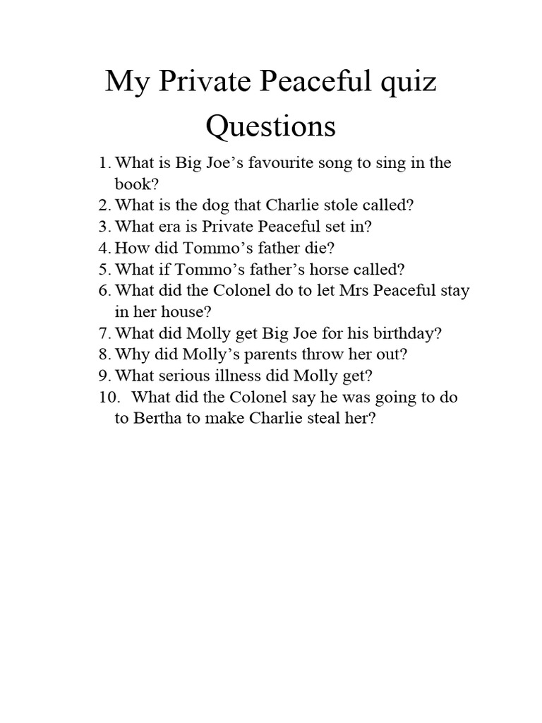 Private Peaceful Quix Questions English | PDF