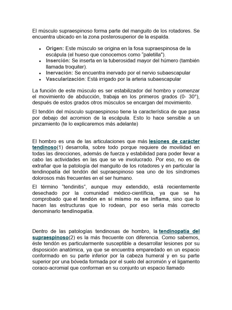 Tendinopatía del Supraespinoso: Guía Clínica | PDF | Hombro | Tendón
