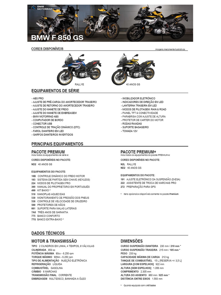 Ficha Técnica BMW F 850 GS | PDF | Motores | Tecnologias automotivas