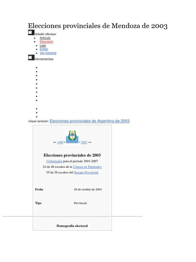 Elecciones Provinciales de Mendoza de 2003 PDF Legislador Elecciones
