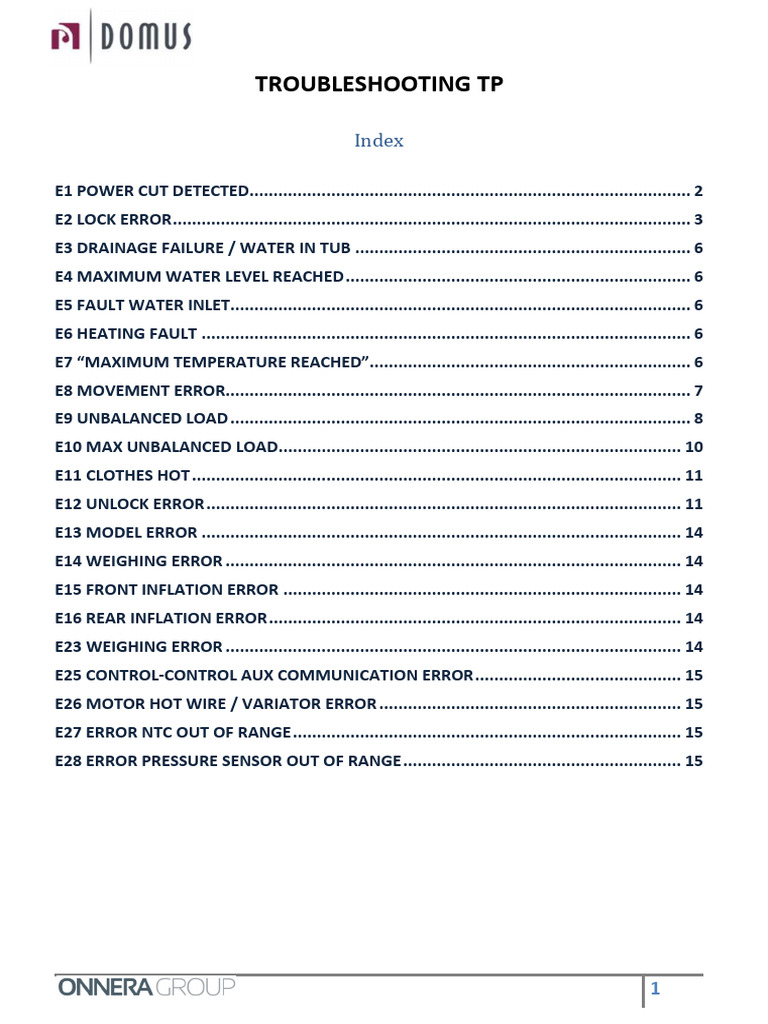 Washing Machine Error Guide | PDF | Washing Machine | Power Supply