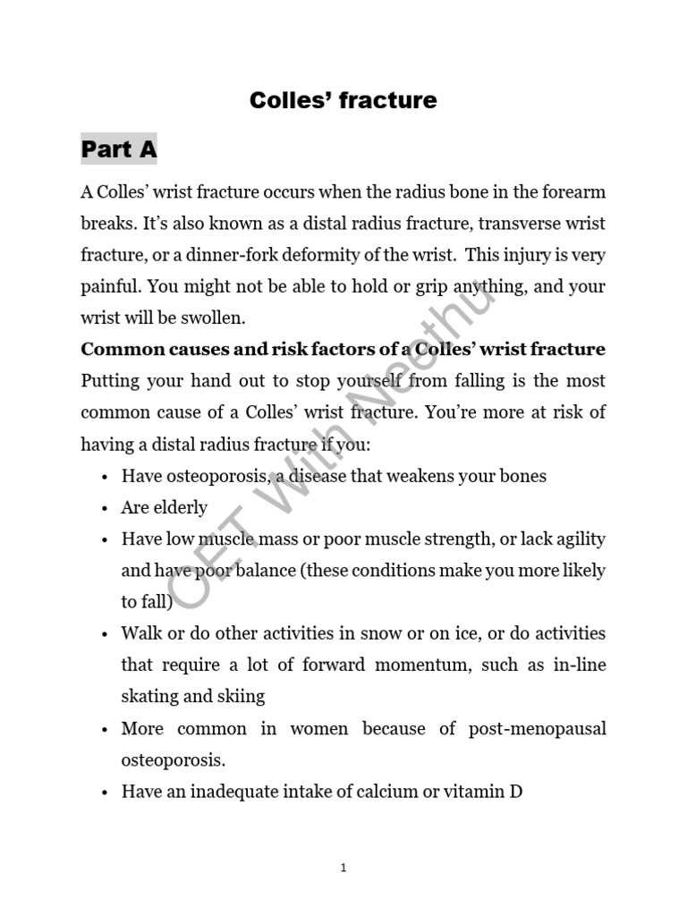 Colle's Fracture Part A | PDF | Osteoporosis | Bone